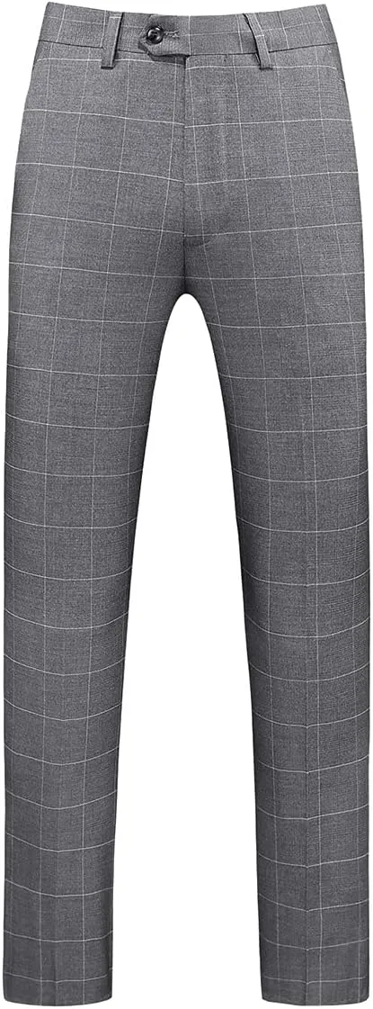 Mens Plaid 3 Piece Suits Slim Fit Double Breasted Plaid Suit Jacket Vest Pants Set Formal