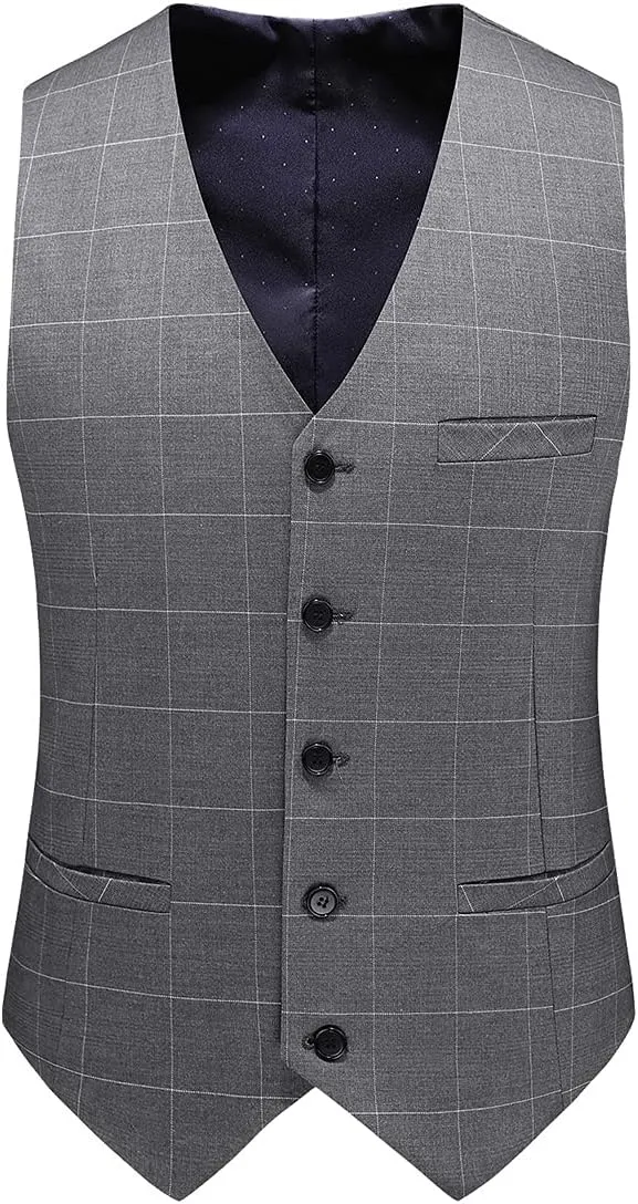 Mens Plaid 3 Piece Suits Slim Fit Double Breasted Plaid Suit Jacket Vest Pants Set Formal