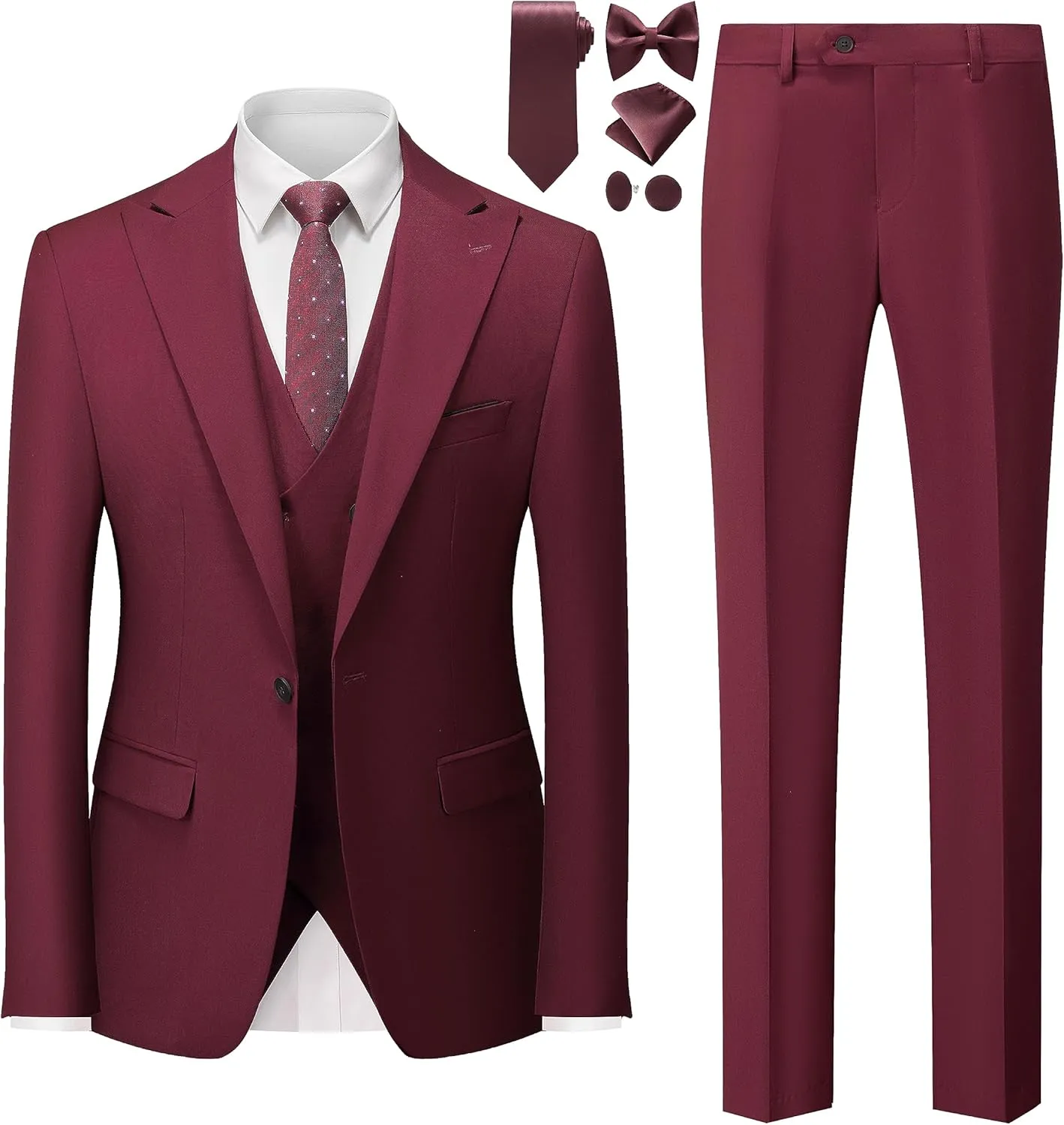 MOGU Mens 3 Piece Suit Slim Fit Tuxedo for Homecoming Wedding Prom Blazer Jacket Vest Pants with Tie Set