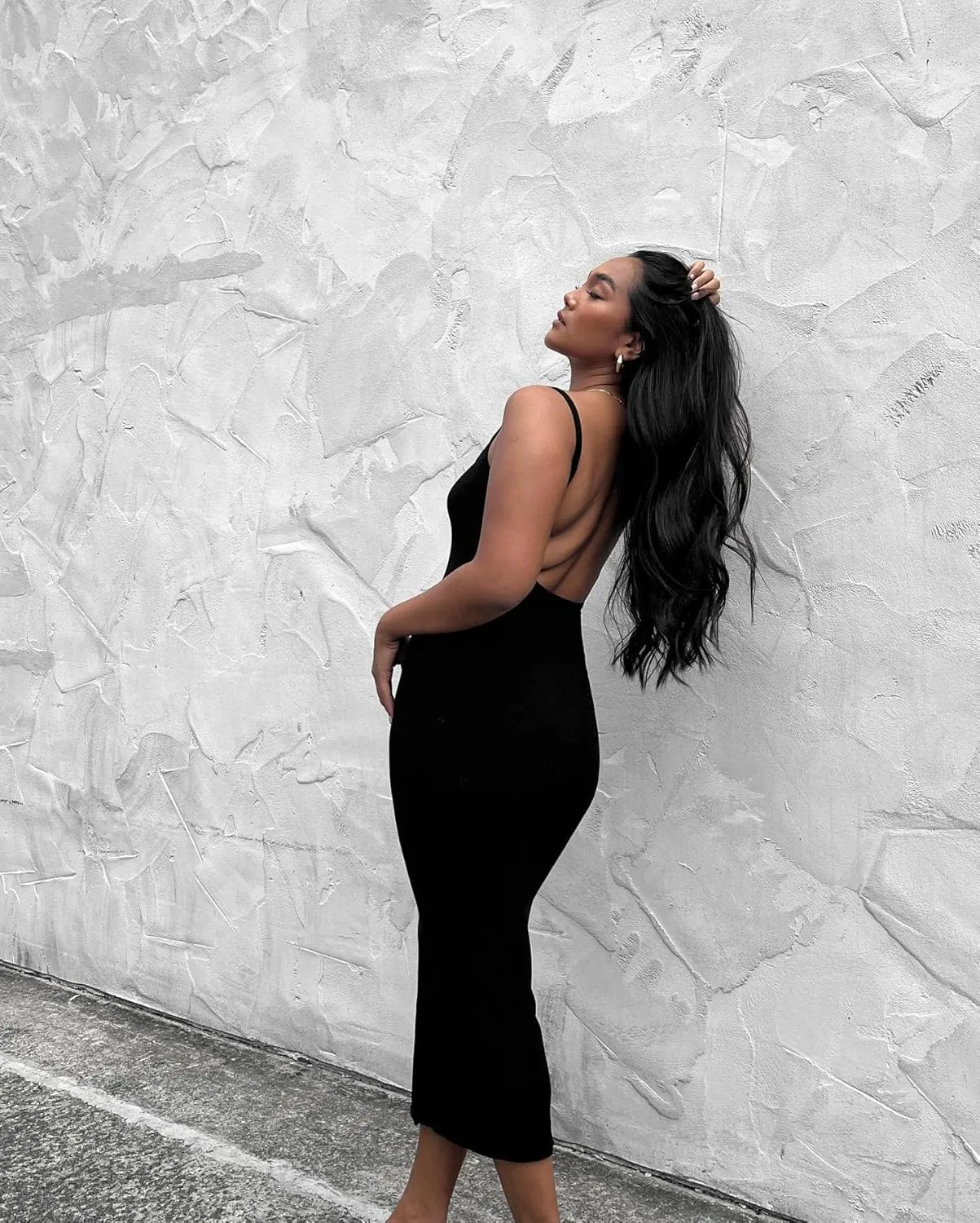 NUFIWI Women Backless Hollow Out Long Dress Sexy Knitted Maxi Dress Bodycon Spaghetti Strap Cocktail Party Midi Dress