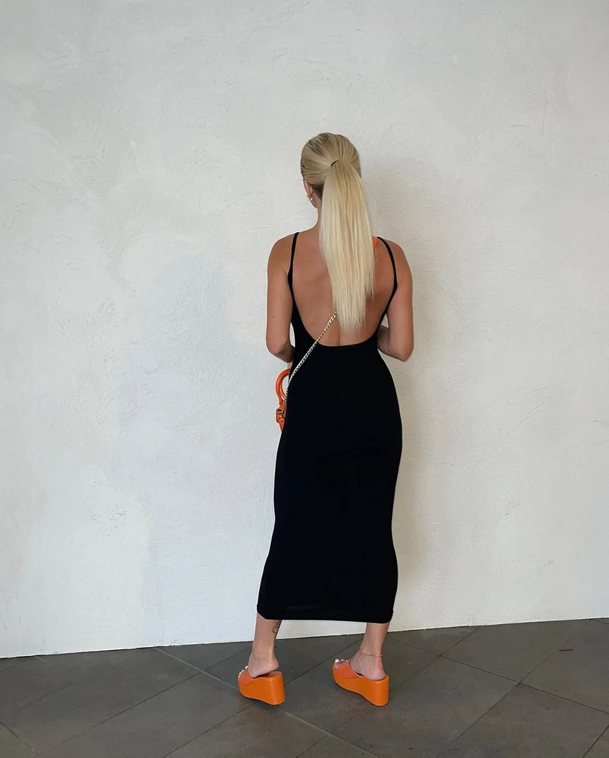 NUFIWI Women Backless Hollow Out Long Dress Sexy Knitted Maxi Dress Bodycon Spaghetti Strap Cocktail Party Midi Dress