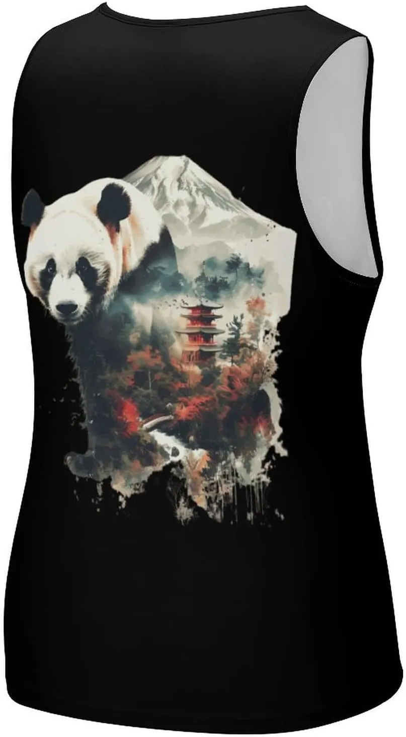 Panda Landscape Mountain Mens Tank Top Undershirt Crewneck Sleeveless Summer Tee Shirt
