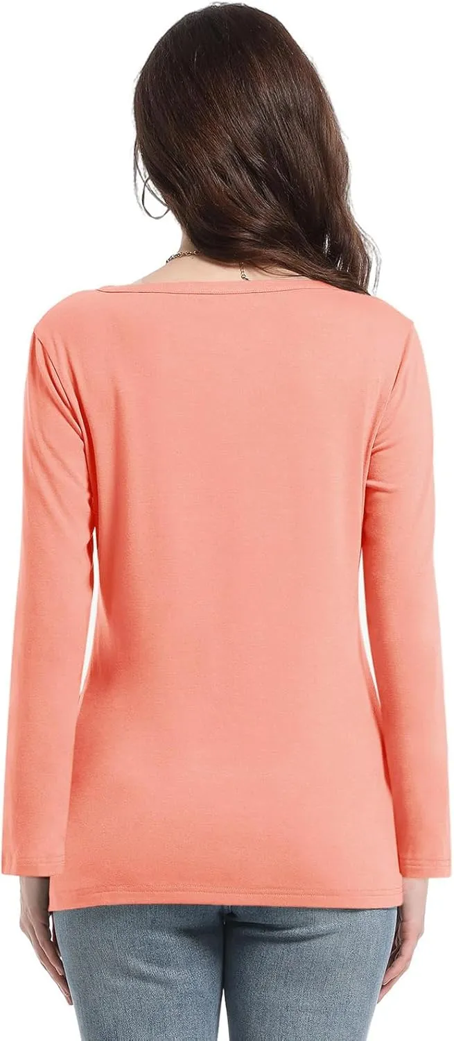 PGANDS Women's Long Sleeve Button Down T Shirts Scoop Neck Casual Tunic Tops