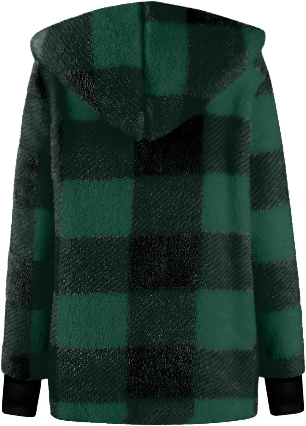Plaid Shacket Women Sherpa Jacket Open Front Long Sleeve Hooded Cardigan Sweaters Casual Fall Fuzzy Teddy Bear Coat