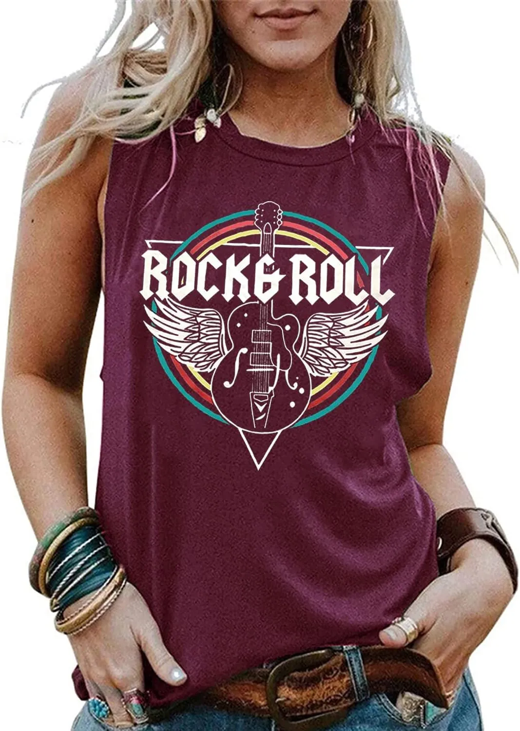 Rock & Roll Tank Top for Women Vintage Country Music Shirts Rock Concert Band Tees Summer Sleeveless Graphic Tops
