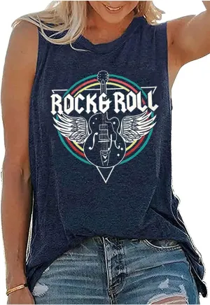 Rock & Roll Tank Top for Women Vintage Country Music Shirts Rock Concert Band Tees Summer Sleeveless Graphic Tops