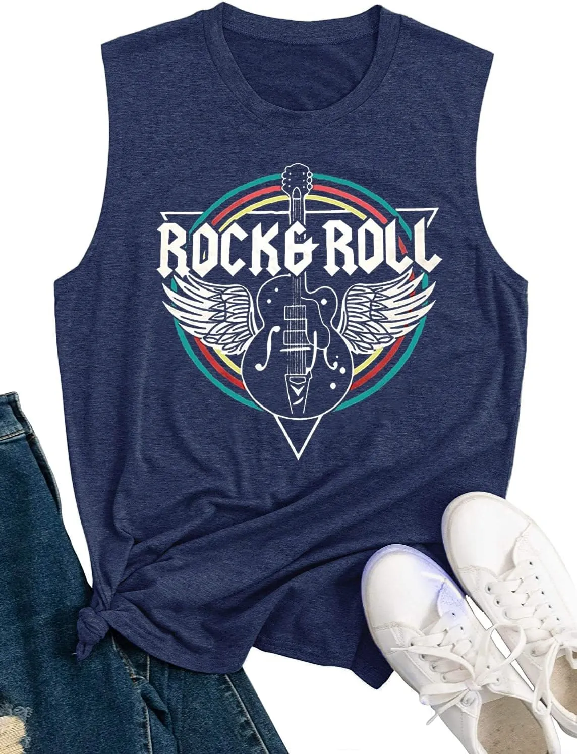 Rock & Roll Tank Top for Women Vintage Country Music Shirts Rock Concert Band Tees Summer Sleeveless Graphic Tops