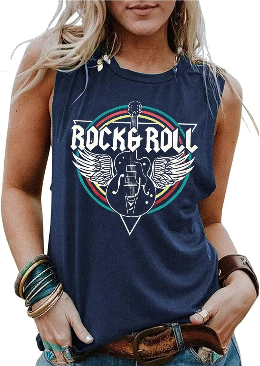 Rock & Roll Tank Top for Women Vintage Country Music Shirts Rock Concert Band Tees Summer Sleeveless Graphic Tops