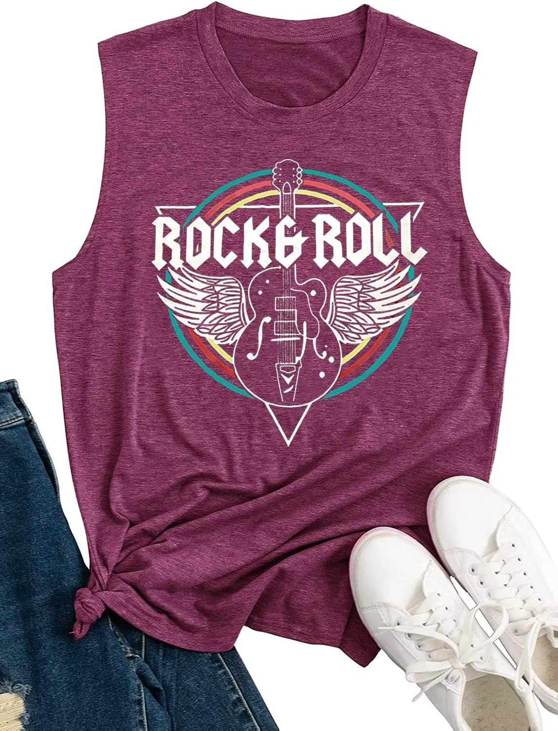 Rock & Roll Tank Top for Women Vintage Country Music Shirts Rock Concert Band Tees Summer Sleeveless Graphic Tops