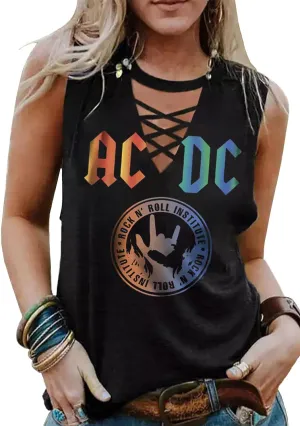 Rock N' Roll Institute Tank Top for Women Retro Country Music Shirt Rock Concert Band Tees Cool Graphic Sleeveless Top
