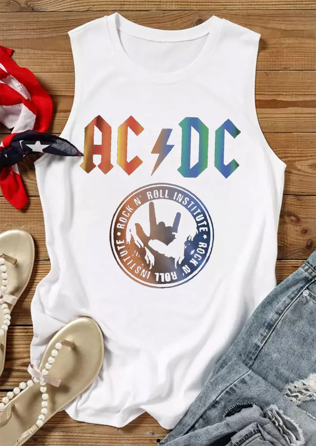 Rock N' Roll Institute Tank Top for Women Retro Country Music Shirt Rock Concert Band Tees Cool Graphic Sleeveless Top