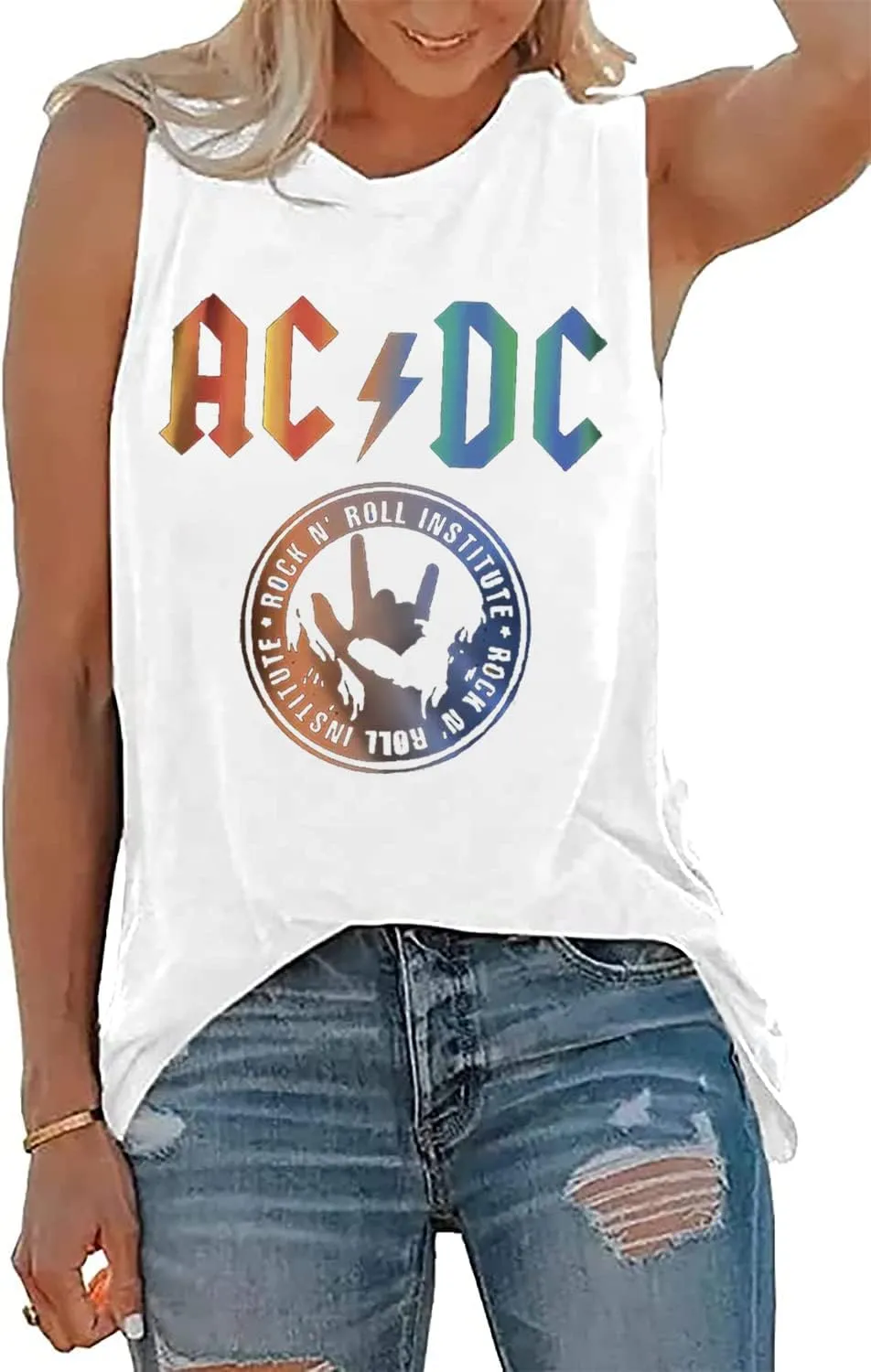 Rock N' Roll Institute Tank Top for Women Retro Country Music Shirt Rock Concert Band Tees Cool Graphic Sleeveless Top