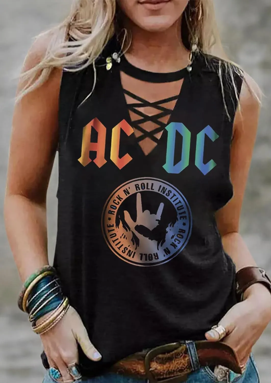 Rock N' Roll Institute Tank Top for Women Retro Country Music Shirt Rock Concert Band Tees Cool Graphic Sleeveless Top