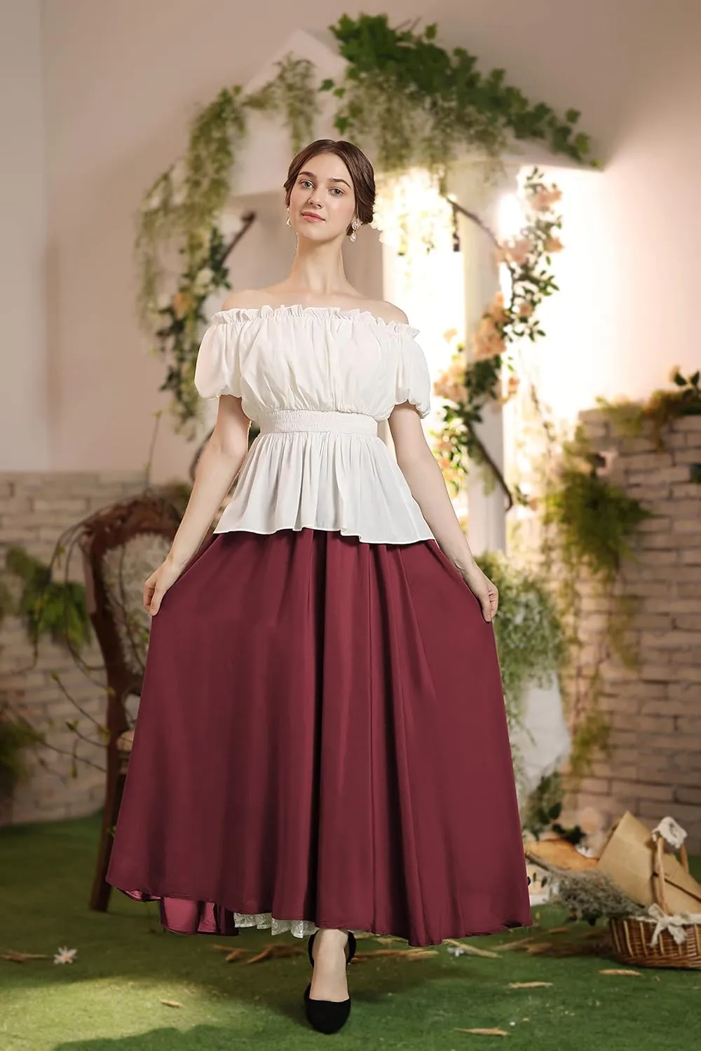 Scarlet Darkness Maxi Long Skirt for Women Double Layered Renaissance Skirts