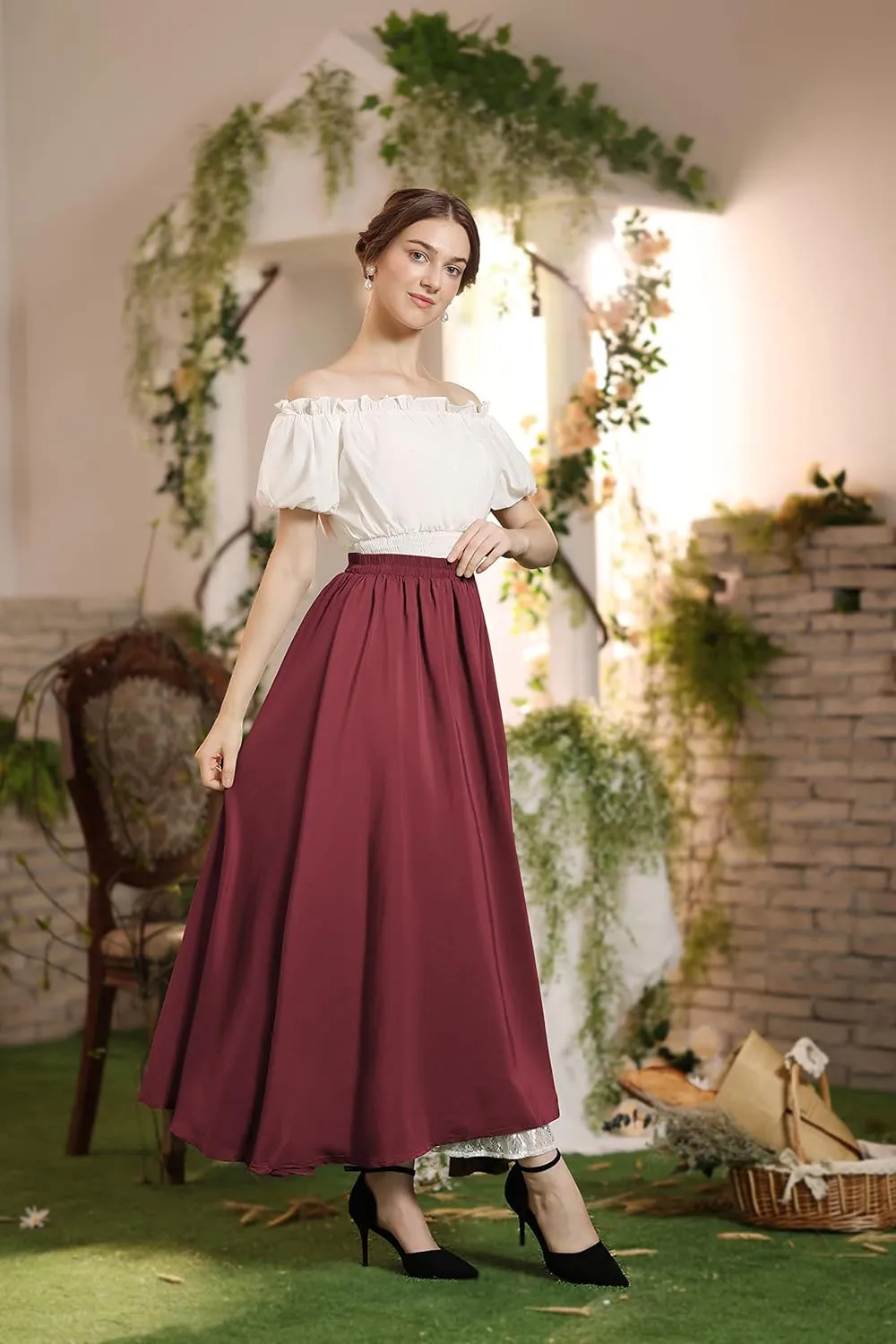 Scarlet Darkness Maxi Long Skirt for Women Double Layered Renaissance Skirts