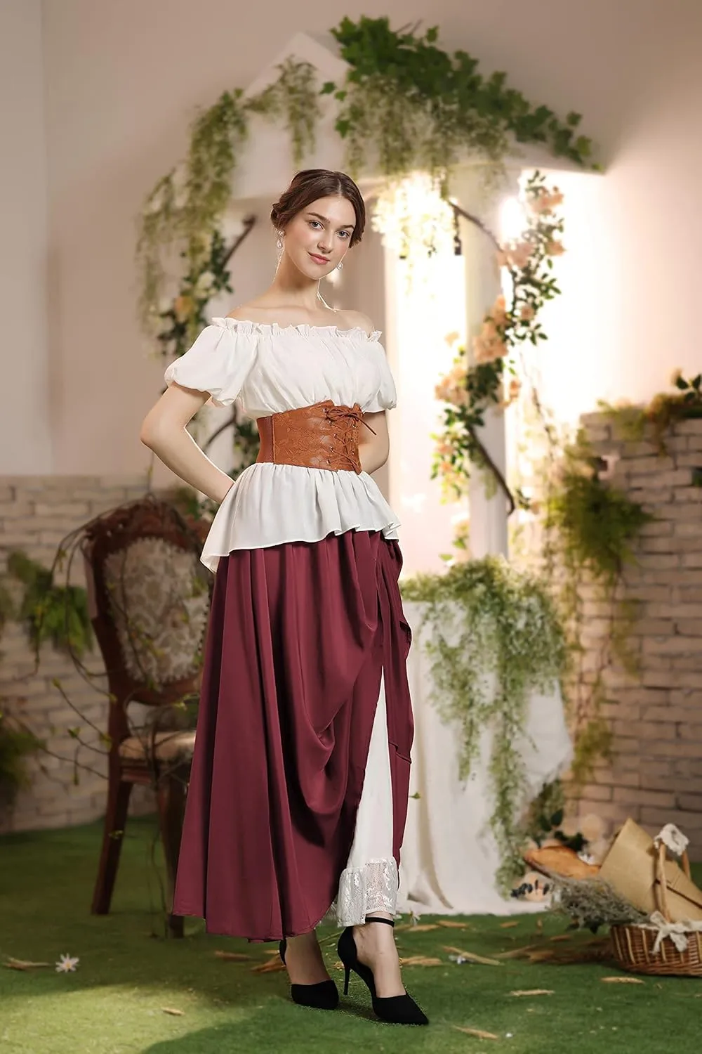 Scarlet Darkness Maxi Long Skirt for Women Double Layered Renaissance Skirts