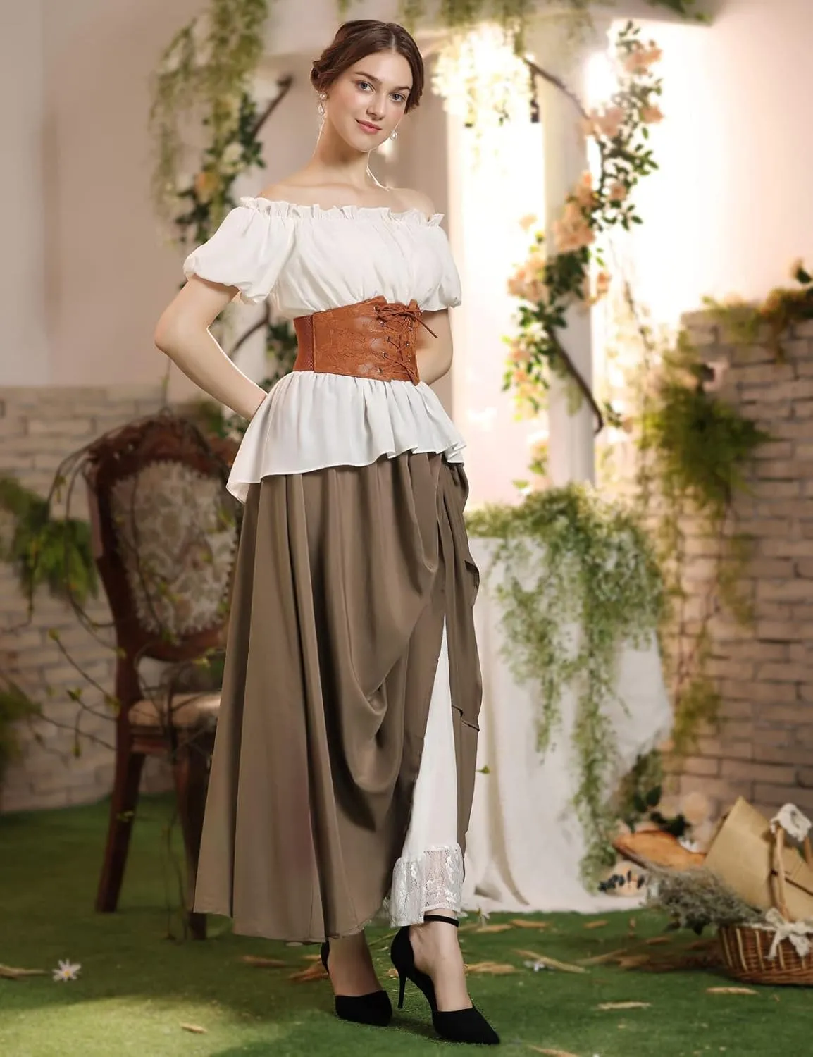 Scarlet Darkness Maxi Long Skirt for Women Double Layered Renaissance Skirts