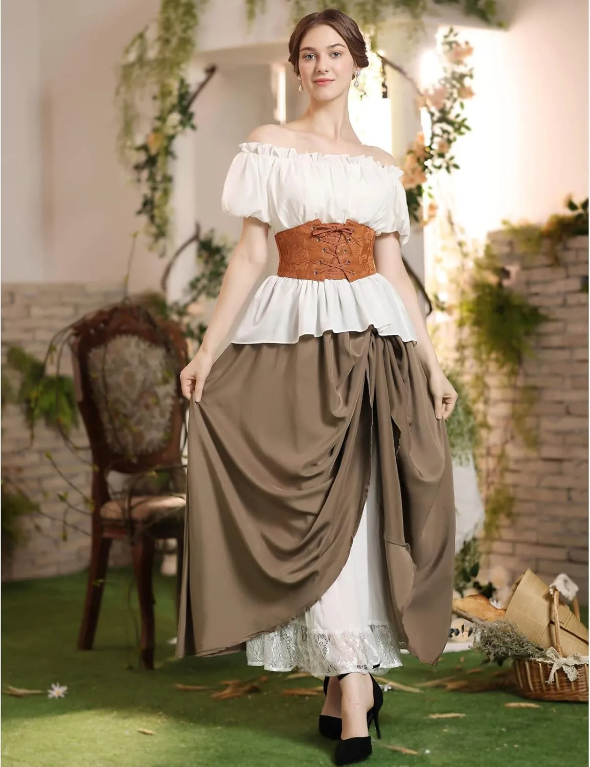 Scarlet Darkness Maxi Long Skirt for Women Double Layered Renaissance Skirts