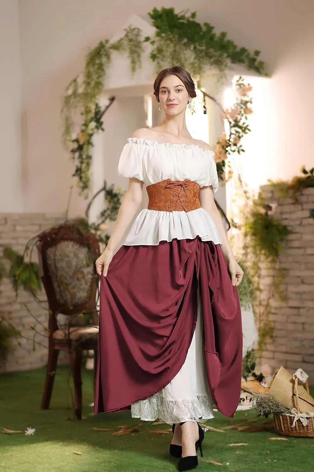 Scarlet Darkness Maxi Long Skirt for Women Double Layered Renaissance Skirts
