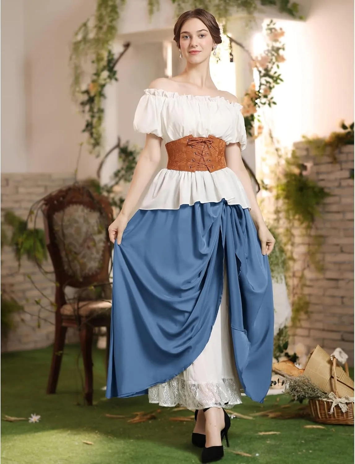 Scarlet Darkness Maxi Long Skirt for Women Double Layered Renaissance Skirts