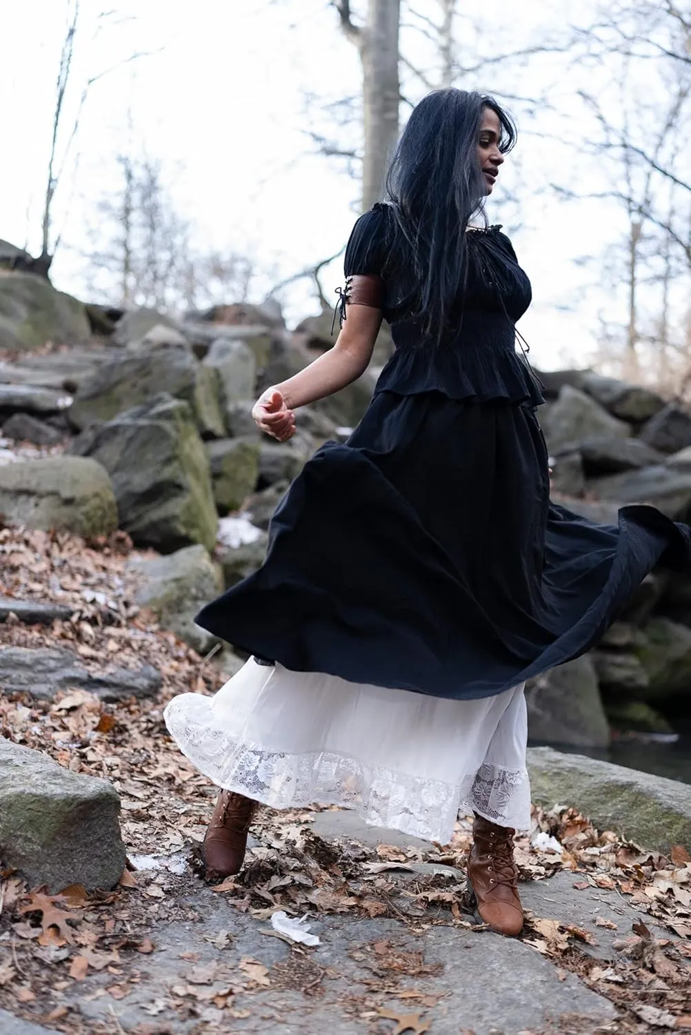 Scarlet Darkness Maxi Long Skirt for Women Double Layered Renaissance Skirts