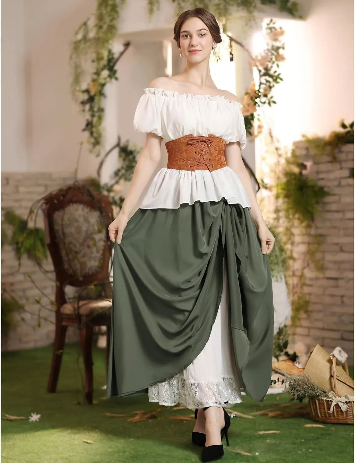 Scarlet Darkness Maxi Long Skirt for Women Double Layered Renaissance Skirts