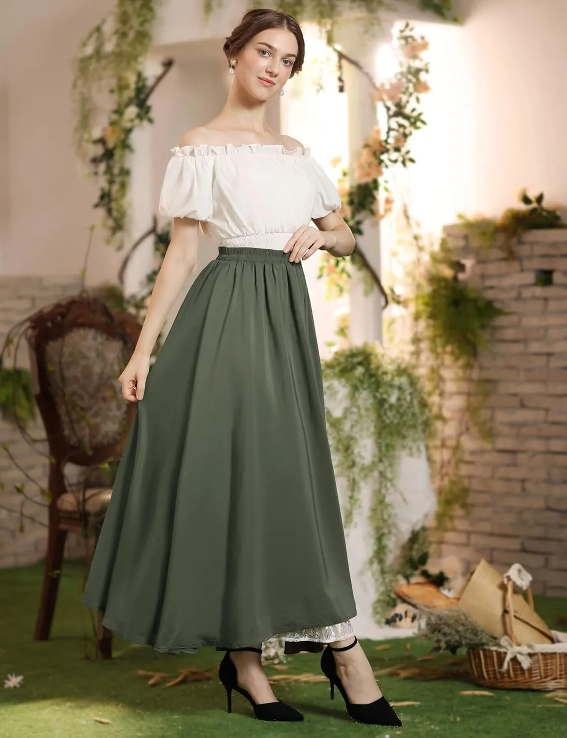 Scarlet Darkness Maxi Long Skirt for Women Double Layered Renaissance Skirts