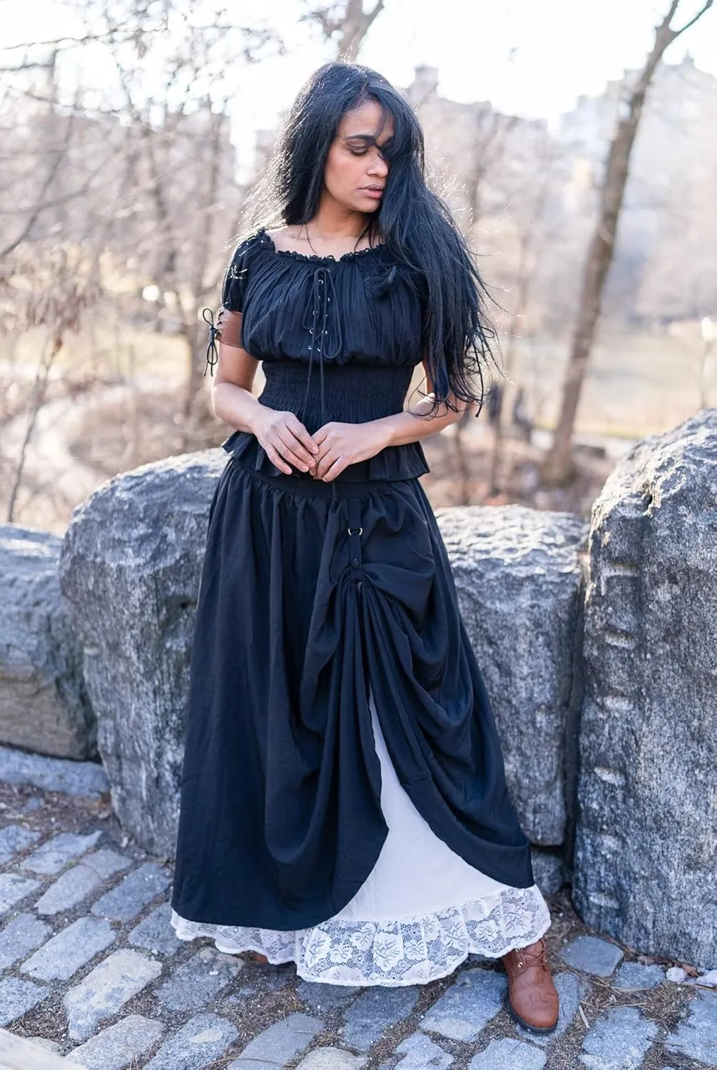 Scarlet Darkness Maxi Long Skirt for Women Double Layered Renaissance Skirts