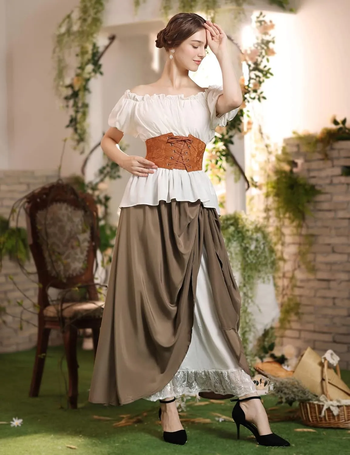 Scarlet Darkness Maxi Long Skirt for Women Double Layered Renaissance Skirts