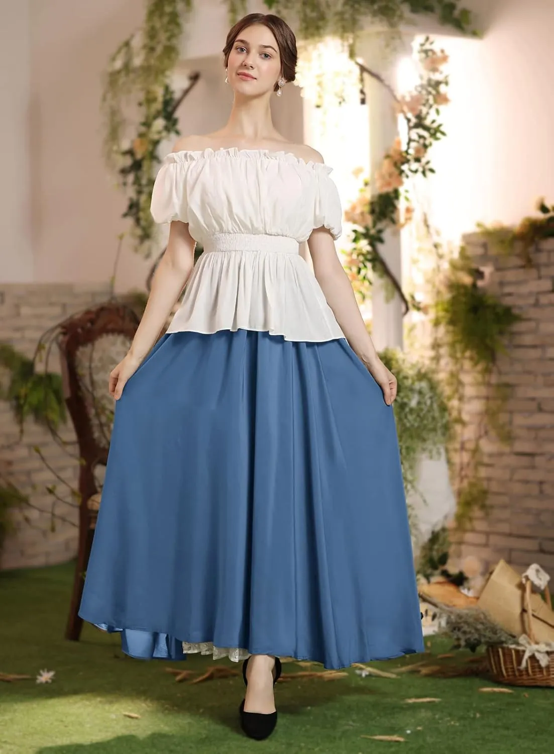 Scarlet Darkness Maxi Long Skirt for Women Double Layered Renaissance Skirts