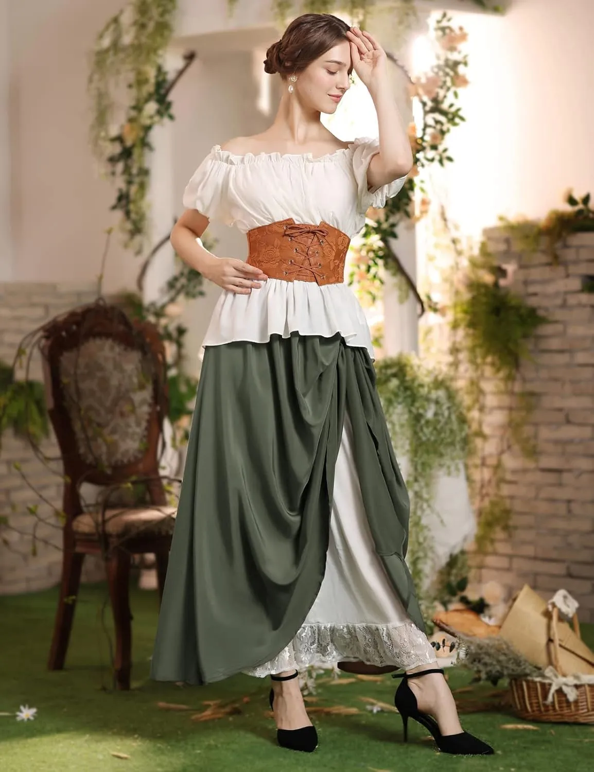 Scarlet Darkness Maxi Long Skirt for Women Double Layered Renaissance Skirts