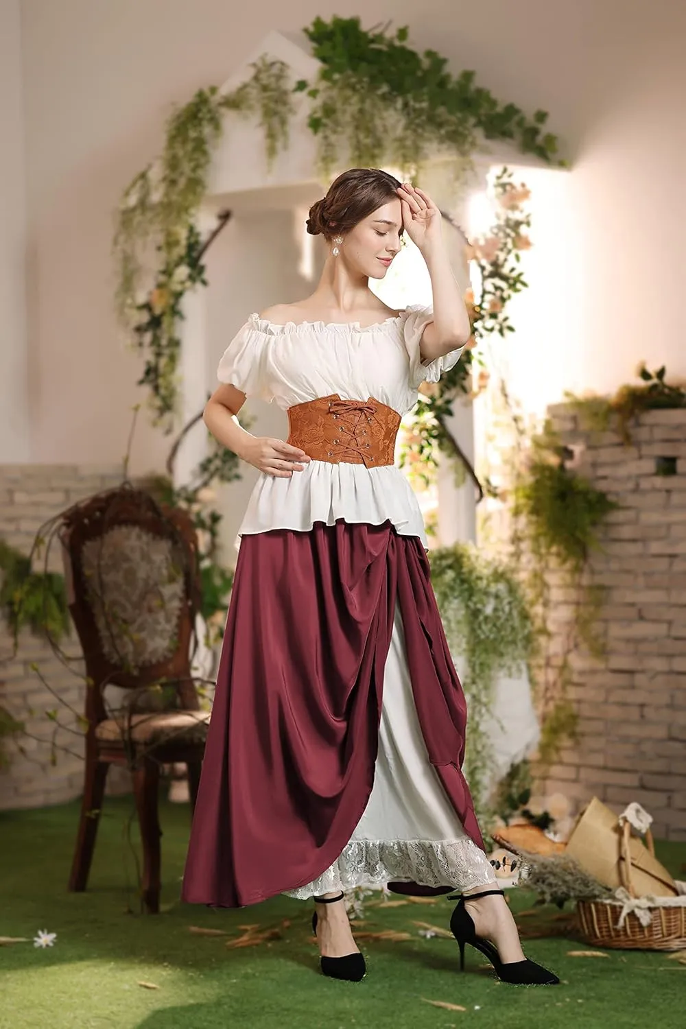 Scarlet Darkness Maxi Long Skirt for Women Double Layered Renaissance Skirts