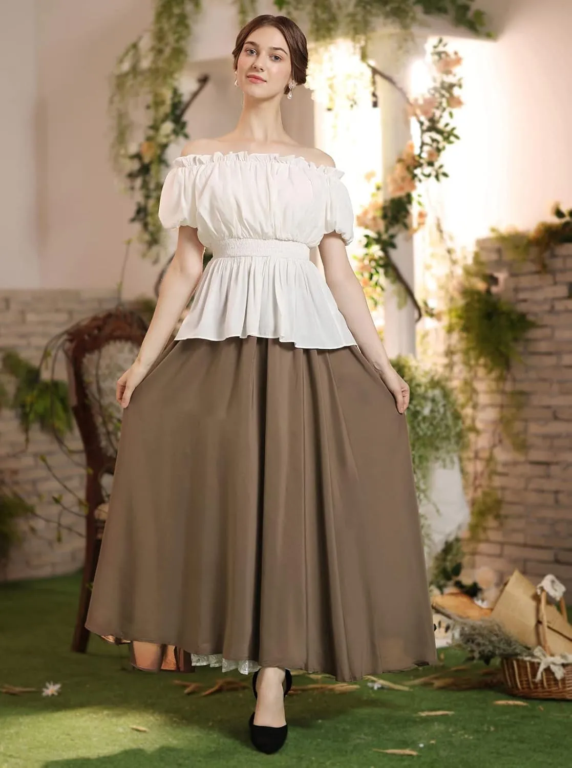 Scarlet Darkness Maxi Long Skirt for Women Double Layered Renaissance Skirts