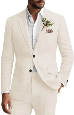 SHUZHXLZANGY Mens Suit 2 Piece Linen Suit for Men Slim Fit Summer Suit for Wedding Prom Party Beach