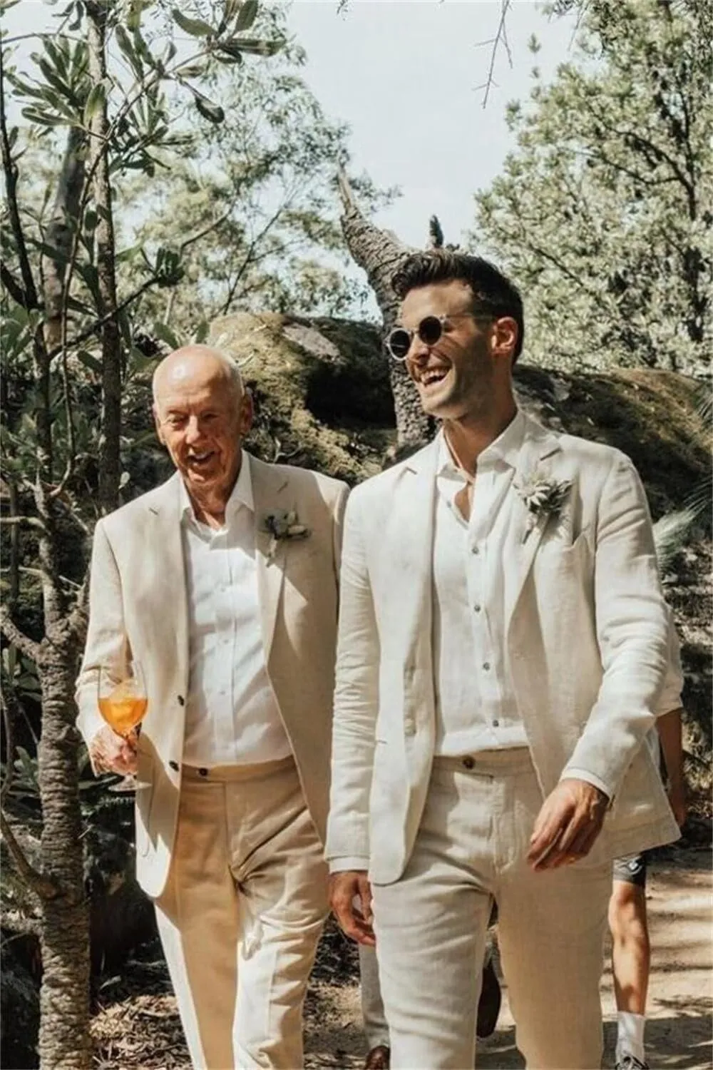 SHUZHXLZANGY Mens Suit 2 Piece Linen Suit for Men Slim Fit Summer Suit for Wedding Prom Party Beach