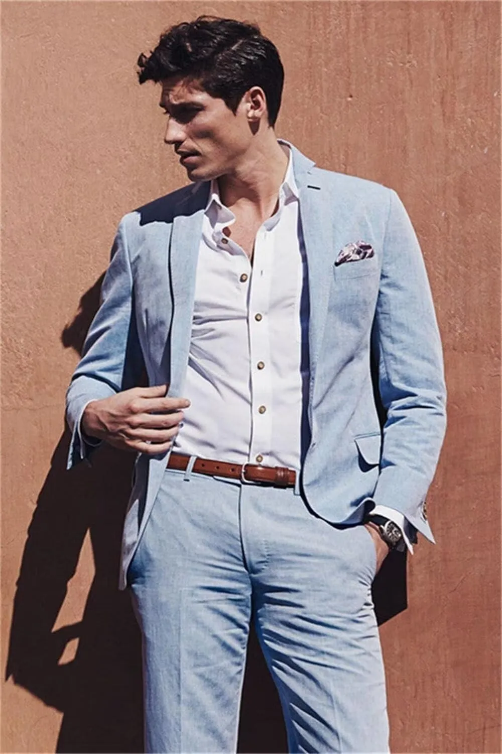 SHUZHXLZANGY Mens Suit 2 Piece Linen Suit for Men Slim Fit Summer Suit for Wedding Prom Party Beach