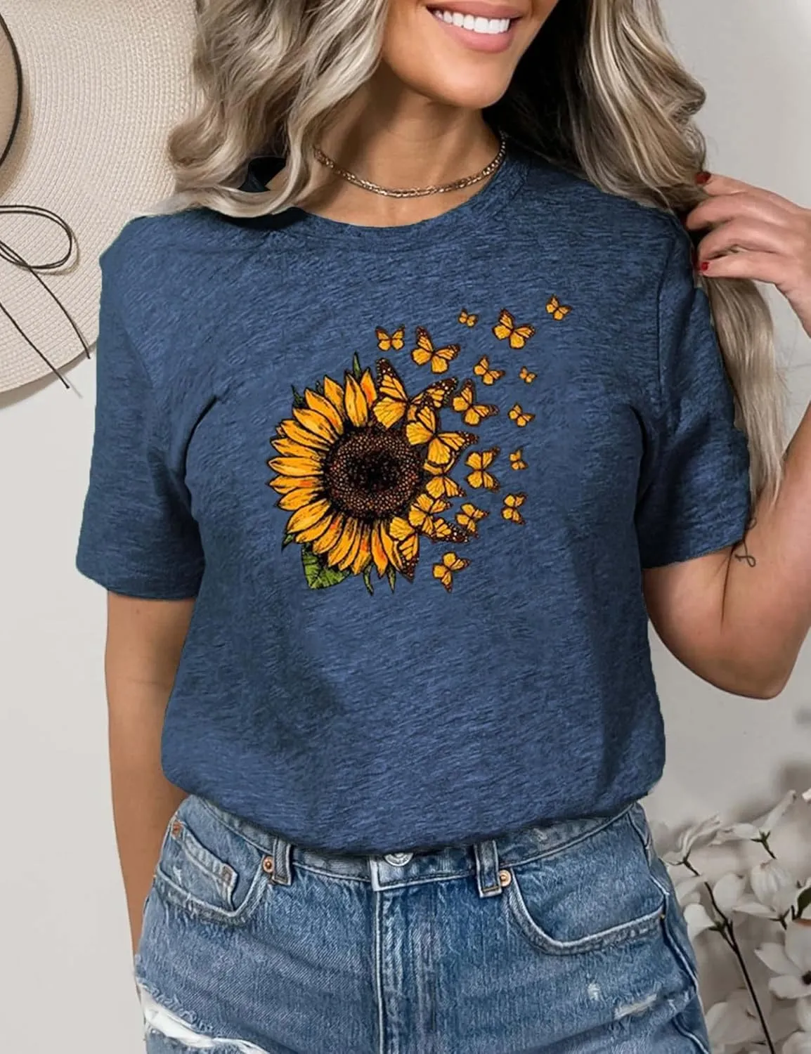 Sunflower Shirts for Women Cute Sunflower Graphic Print Tshirt Summer Casual Short Sleeve Tee Tops