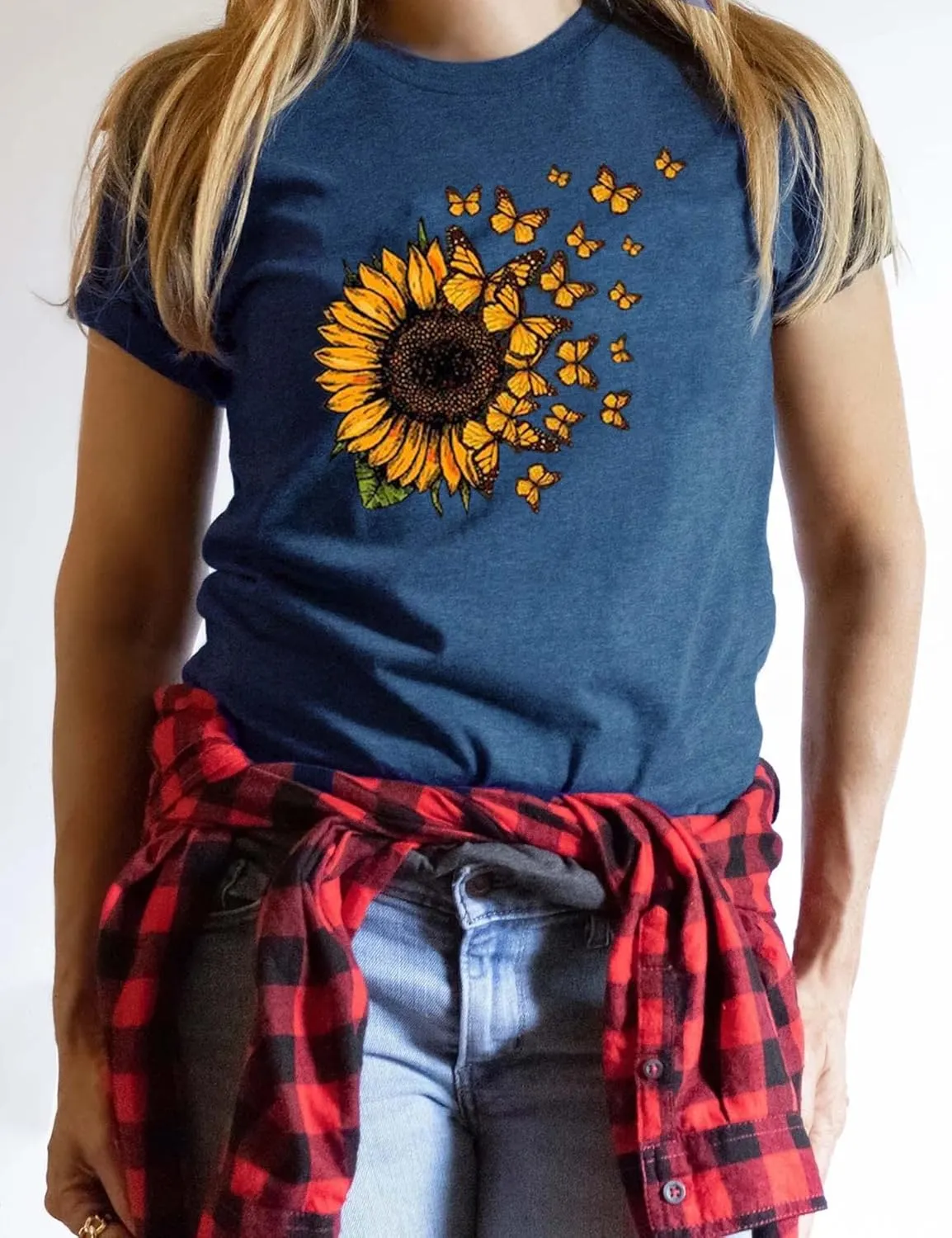 Sunflower Shirts for Women Cute Sunflower Graphic Print Tshirt Summer Casual Short Sleeve Tee Tops