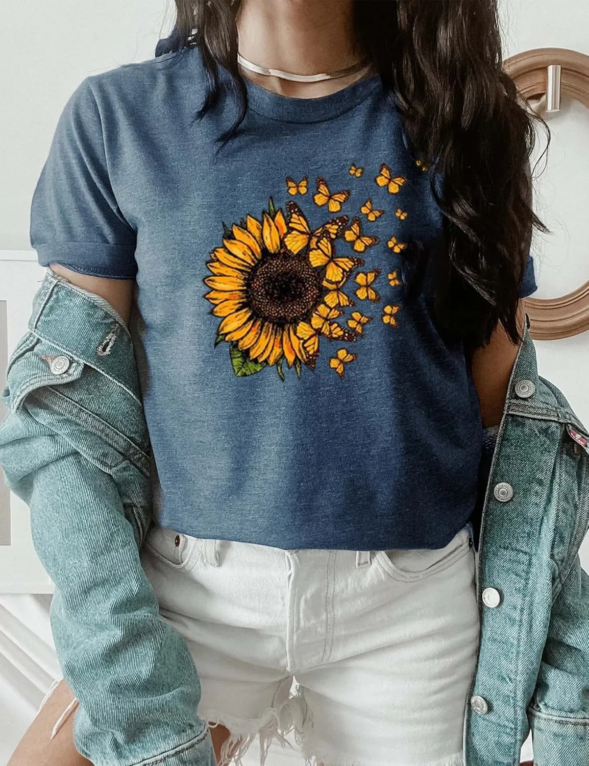 Sunflower Shirts for Women Cute Sunflower Graphic Print Tshirt Summer Casual Short Sleeve Tee Tops
