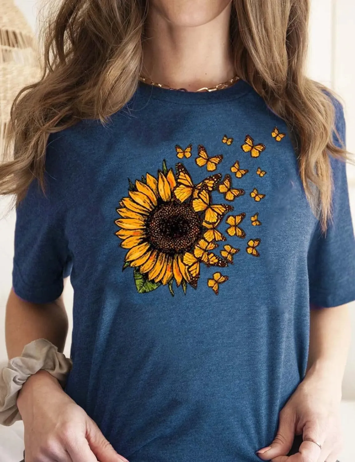 Sunflower Shirts for Women Cute Sunflower Graphic Print Tshirt Summer Casual Short Sleeve Tee Tops