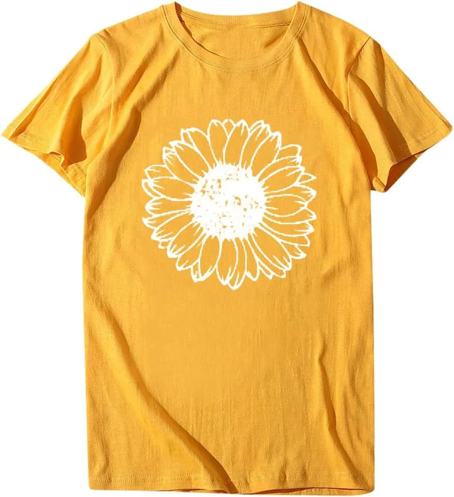 Sunflower Shirts Women Sunflower Printed Tee Shirts Inspirational Tees Shirt Vintage Casual Short Sleeve Tops