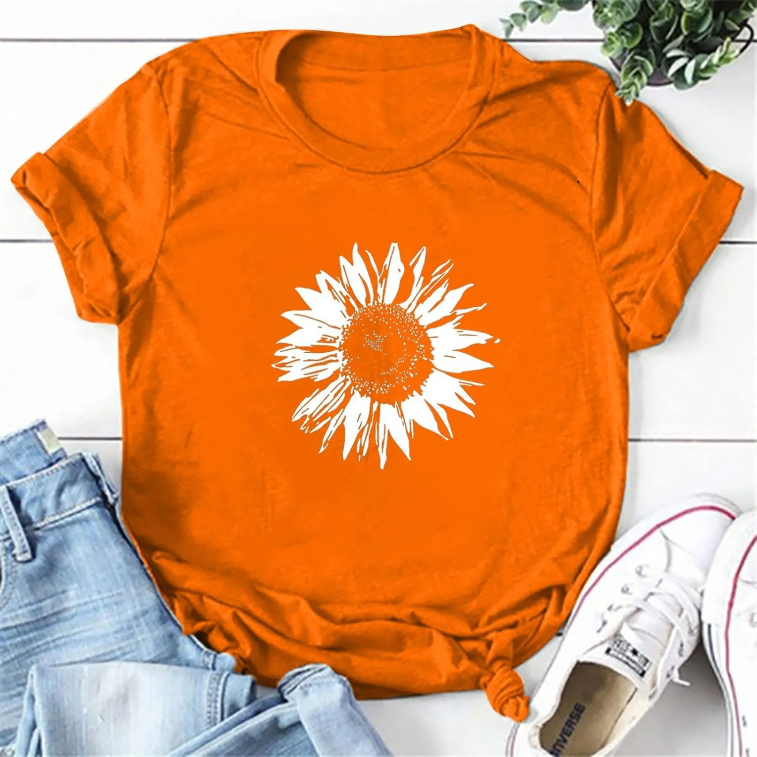 Sunflower Shirts Women Sunflower Printed Tee Shirts Inspirational Tees Shirt Vintage Casual Short Sleeve Tops