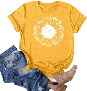 Sunflower Shirts Women Sunflower Printed Tee Shirts Inspirational Tees Shirt Vintage Casual Short Sleeve Tops