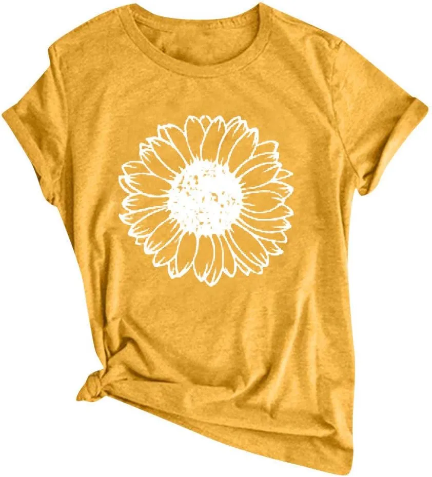 Sunflower Shirts Women Sunflower Printed Tee Shirts Inspirational Tees Shirt Vintage Casual Short Sleeve Tops