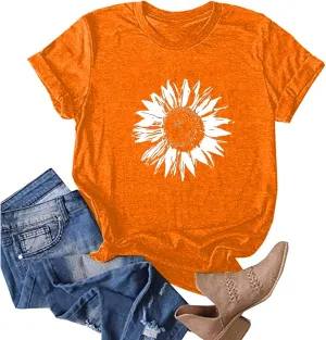 Sunflower Shirts Women Sunflower Printed Tee Shirts Inspirational Tees Shirt Vintage Casual Short Sleeve Tops