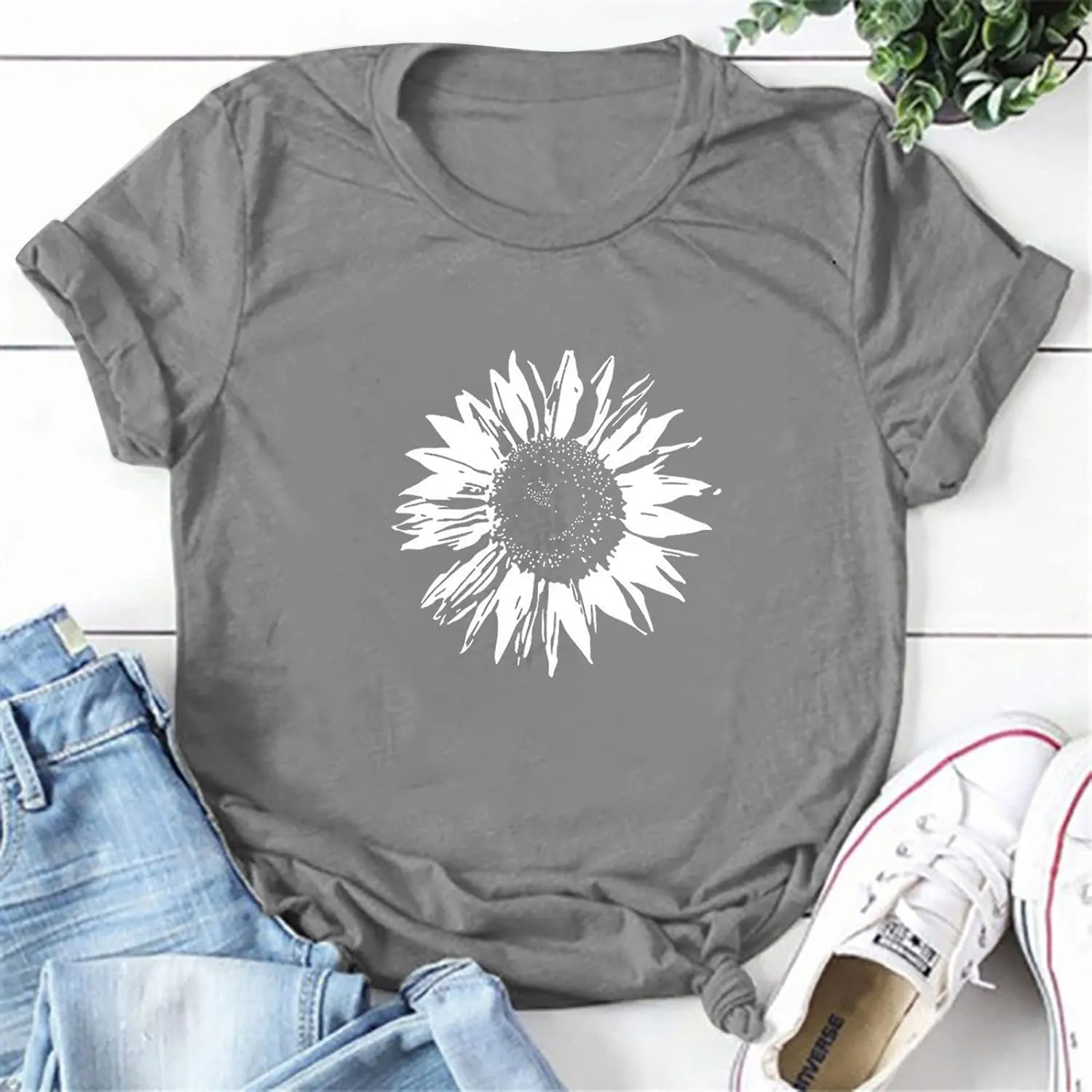 Sunflower Shirts Women Sunflower Printed Tee Shirts Inspirational Tees Shirt Vintage Casual Short Sleeve Tops