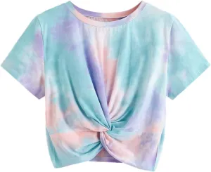 SweatyRocks Women's Casual Twist Front Short Sleeve Crop Top T-Shirt