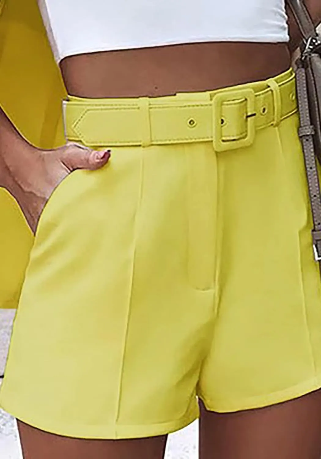 Tcremisa Blazer Shorts Set for Women 2 Piece Long Sleeve Open Front Blazers Short Suits Business Outfits with Belt