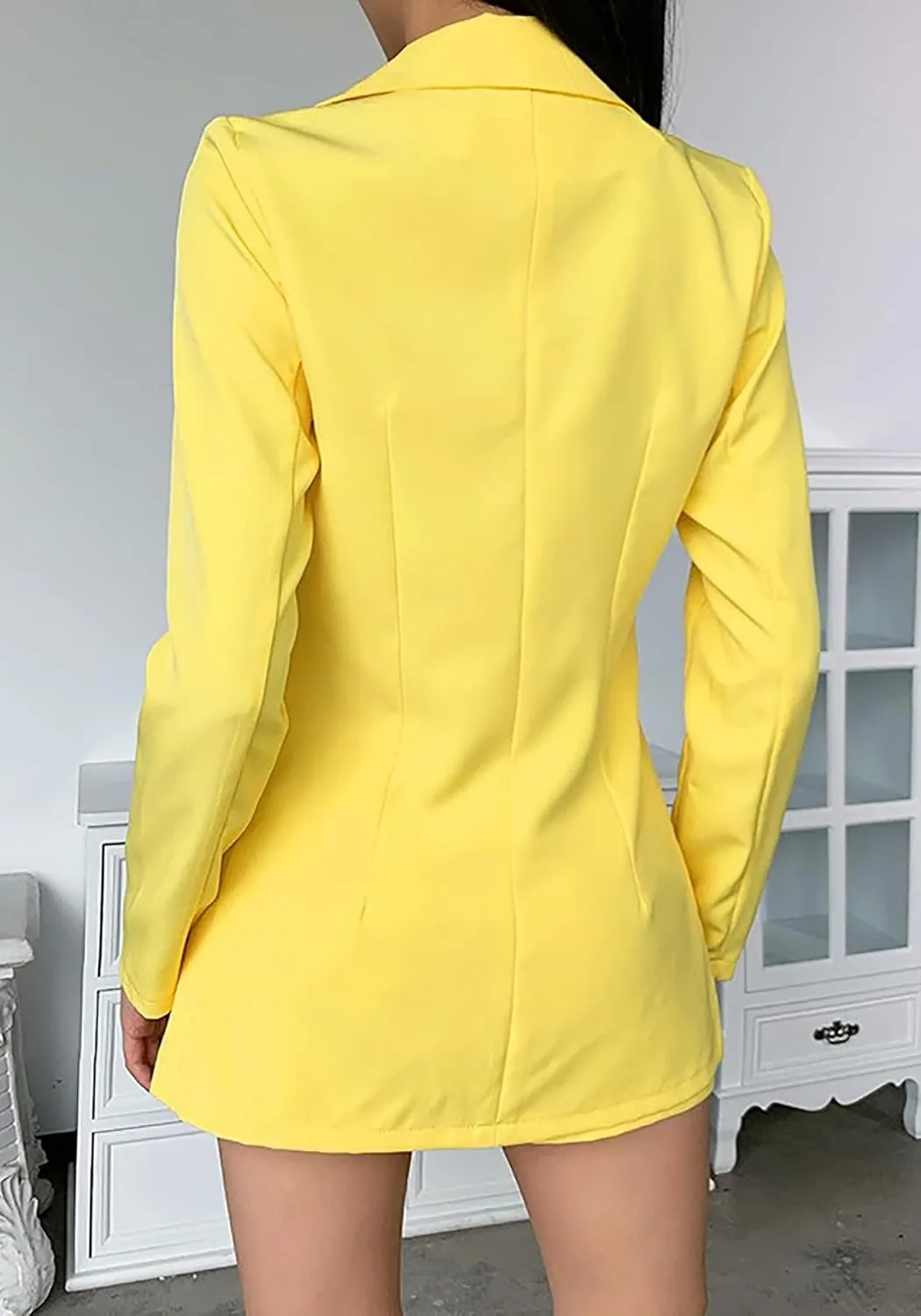 Tcremisa Blazer Shorts Set for Women 2 Piece Long Sleeve Open Front Blazers Short Suits Business Outfits with Belt