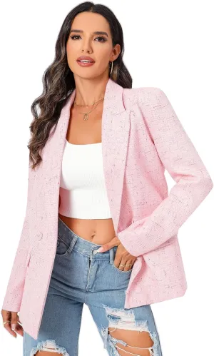 TRNY Women's Oversized Double-Breasted Suit Blazer Jacket Long Sleeve Casual Boyfriend Style Work Office Blazer with Pockets
